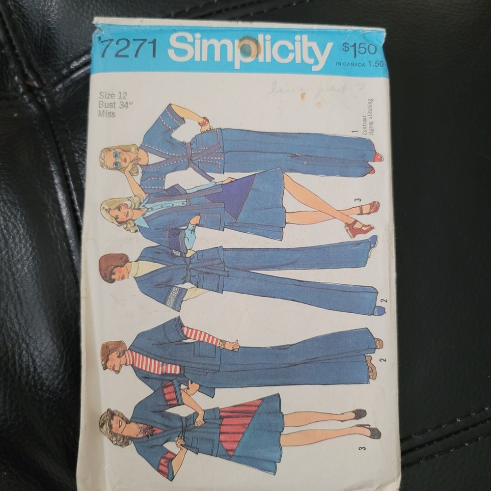 Vintage Simplicity 7271 Sewing Pattern 70s Wrap Jacket Wide Leg Pants Skirt 12